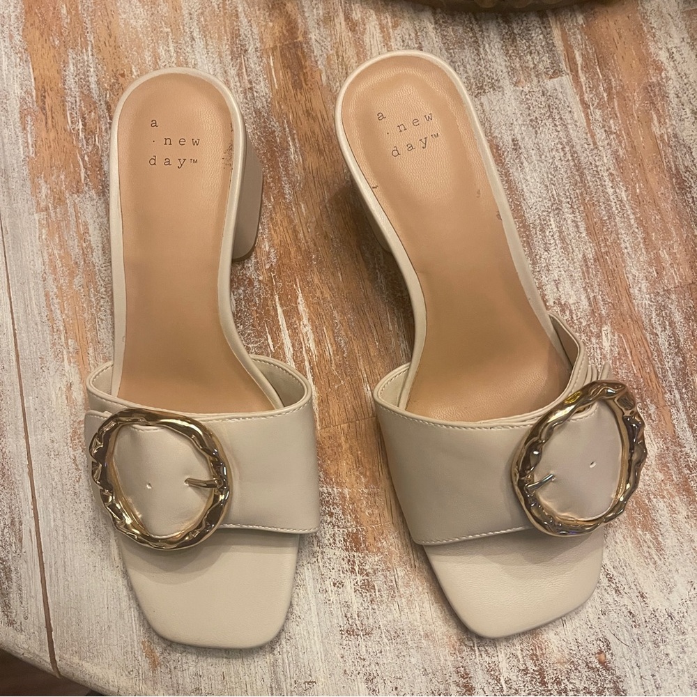 A New Day Cream Mules with Metallic Buckle